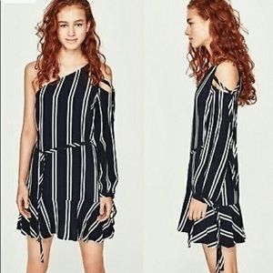 Zara beautiful one strap, striped navy blue dress